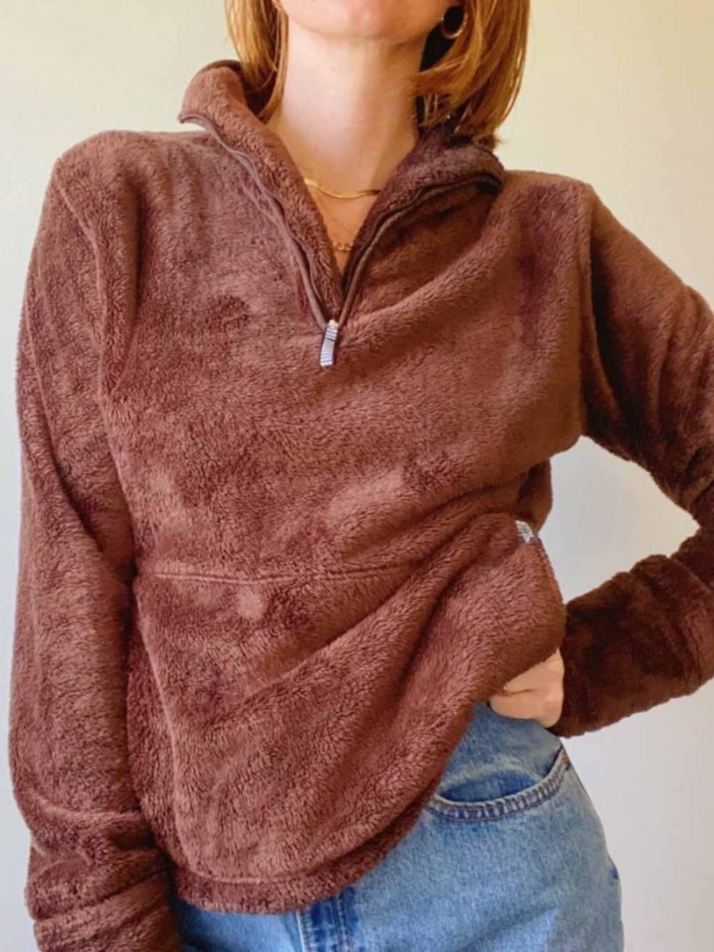 The North Face Chocolate Brown Teddy Quarter Zip